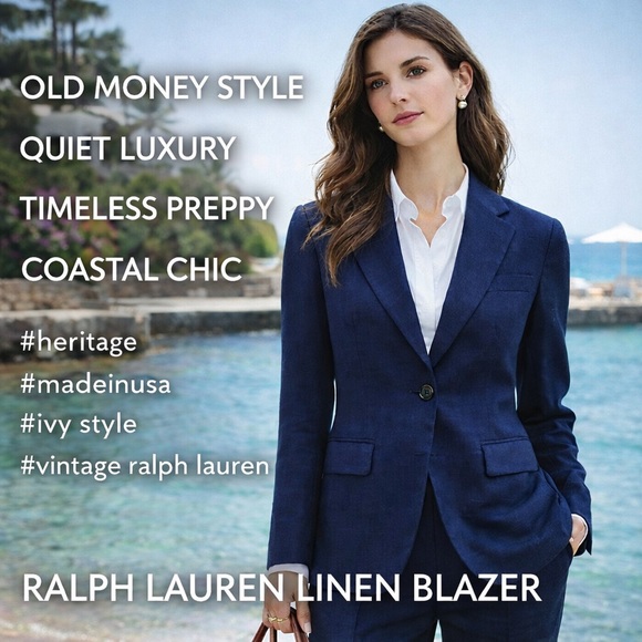 Ralph Lauren Jackets & Blazers - Ralph Lauren Womens Linen Blazer 4 Navy Blue Preppy Classic Academia Old Money